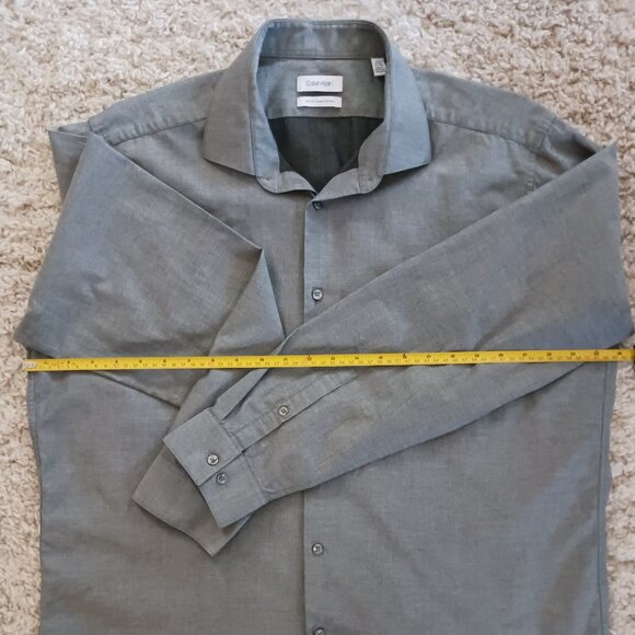 Calvin Klein Mens Long Sleeve Dress Shirt Formal Grey Size 34/35 XL Slim Fit - Picture 9 of 11
